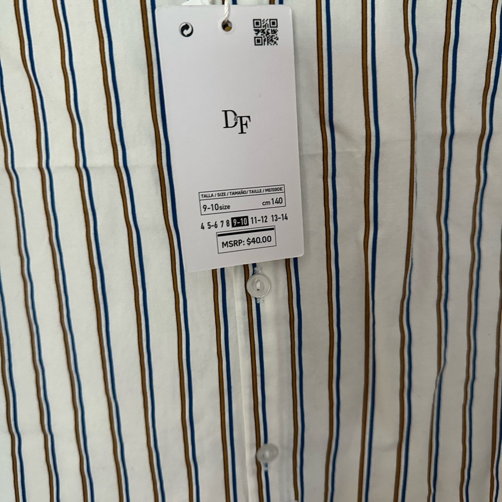 Striped Kids Shirt Gold Brown and Blue with roll up sleeves size 9-10 - Picture 3 of 10